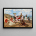 Elegant women on the beach with a dog - Francisco Miralles y Galup — framed artwork on a wall