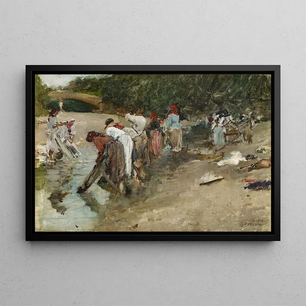 Lavandières galiciennes - Francisco Pradilla — framed artwork on a wall