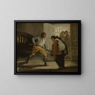 Le Maragato menace le frère Pedro de Zaldivia avec son arme - Francisco de Goya — framed artwork on a wall