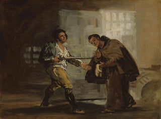 Francisco de Goya's painting "Le frère Pedro offre des chaussures à El Maragato et se prépare à écarter son arme." — artwork view