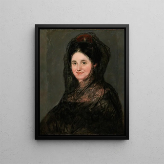 Portrait of a lady with a black mantilla - Francisco de Goya — framed artwork on a wall
