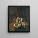 a vanitas painting featuring a skull, a shield, an hourglass, books, and papers on a table - Franciscus Gijsbrechts — framed artwork on a wall