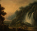 Mountain landscape painting with a waterfall and characters - Franciszek Ksawery Lampi — artwork view