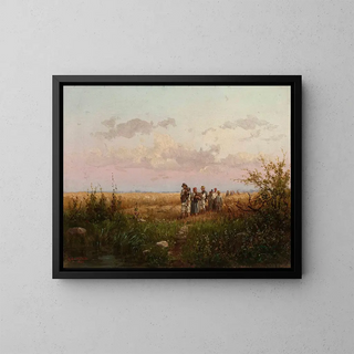 The harvesters returning from the fields - Franciszek Wąsowski — framed artwork on a wall