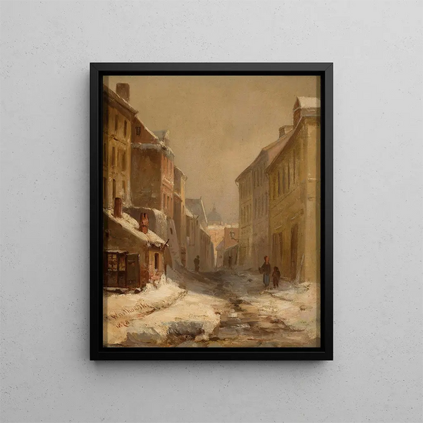 Old Warsaw in winter, Brzozowa Street - Franciszek Wątkowski — framed artwork on a wall