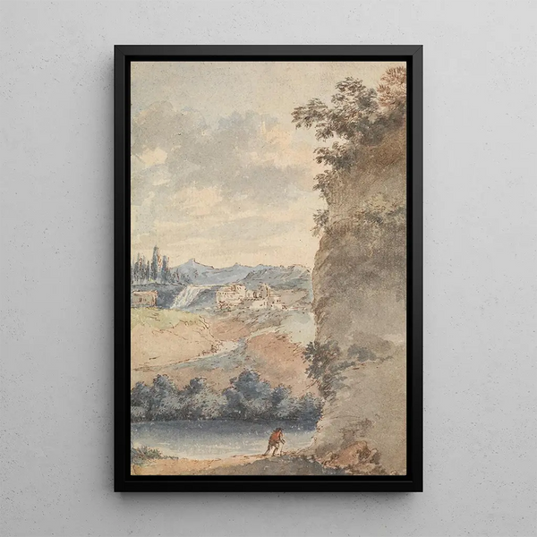 Italian landscape painting - François Vivares — framed artwork on a wall