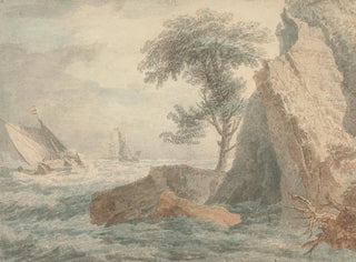 Boats near a rocky coast - François Vivares — artwork view