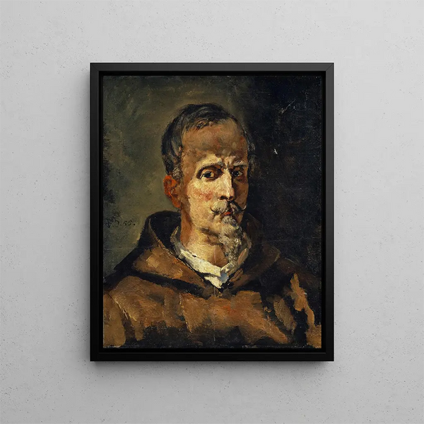 Bust of a Capuchin representing photographer Oberli of Solothurn wearing a hood - Frank Buchser — framed artwork on a wall