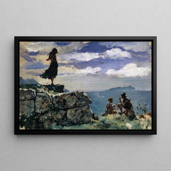 Girl on the stones of the ancient city walls of Norba - Frank Buchser — framed artwork on a wall