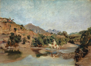 Cavalier marocain traversant le gué à Wad Boswicha - Frank Buchser — artwork view