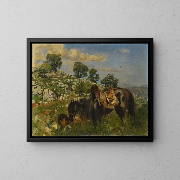 Cavalier dans les hautes herbes - Frank Buchser — framed artwork on a wall