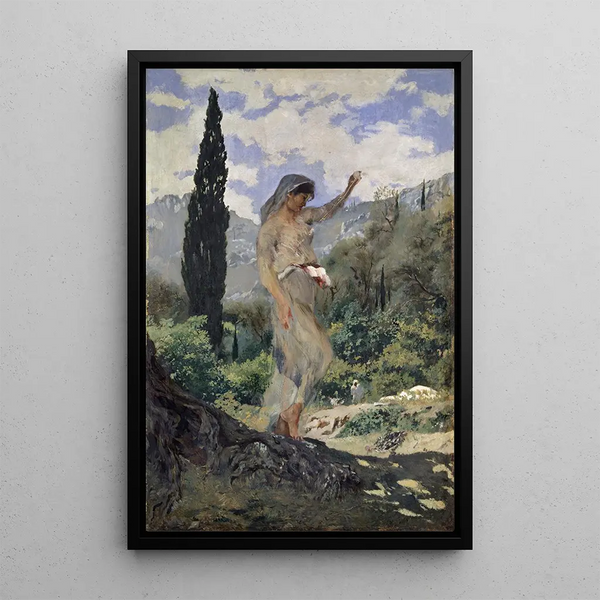 Fileuse à Corfou - Frank Buchser — framed artwork on a wall