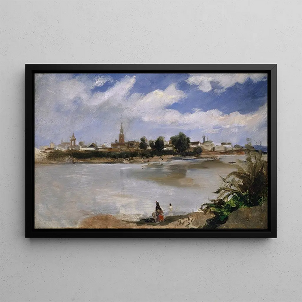 View of Seville across the Guadalquivir - Frank Buchser — framed artwork on a wall