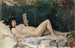 Young woman lying on a bed and reading - Frank Buchser — artwork view