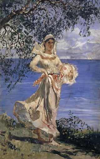 Young woman standing by a lake Diamantina - Frank Buchser — artwork view