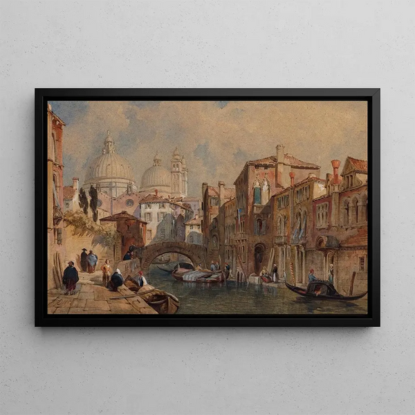 Venice View Painting, the dome of Santa Maria della Salute seen from the back of the Da Mula palace looking east - Frank Dillon — framed artwork on a wall