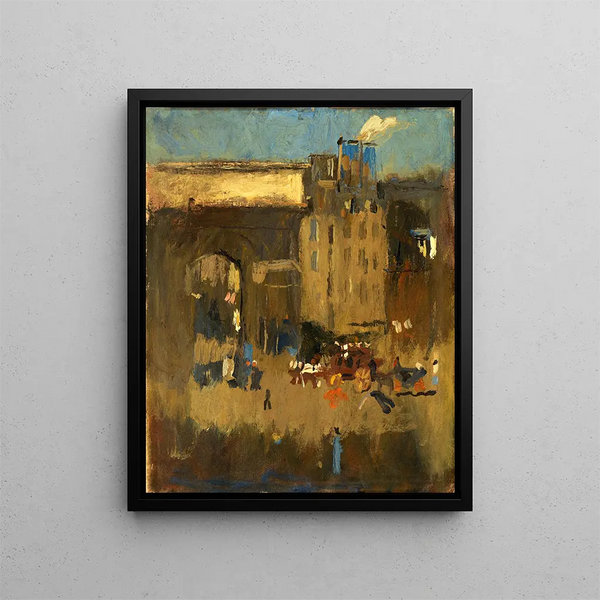 Porte St Martin et Enterrement - Frank Edwin Scott — framed artwork on a wall