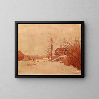 Winter Landscape Painting - Frank Howard Marschall — framed artwork on a wall