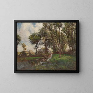 Figures se baignant dans un ruisseau - Frank Hutton Shill — framed artwork on a wall