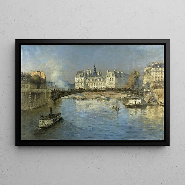 Paris, la Seine et l'Hôtel de Ville - Frank Myers Boggs — framed artwork on a wall