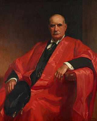 Portrait painting of J. P. Morgan Jr. 1867-1943 in Cambridge gown - Frank Owen Salisbury — artwork view