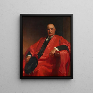 Portrait painting of J. P. Morgan Jr. 1867-1943 in Cambridge gown - Frank Owen Salisbury — framed artwork on a wall