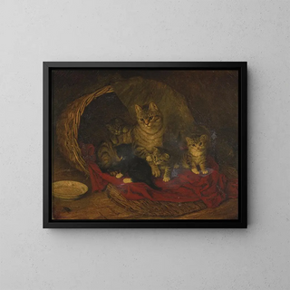 Chat et chatons - Frank Paton — framed artwork on a wall