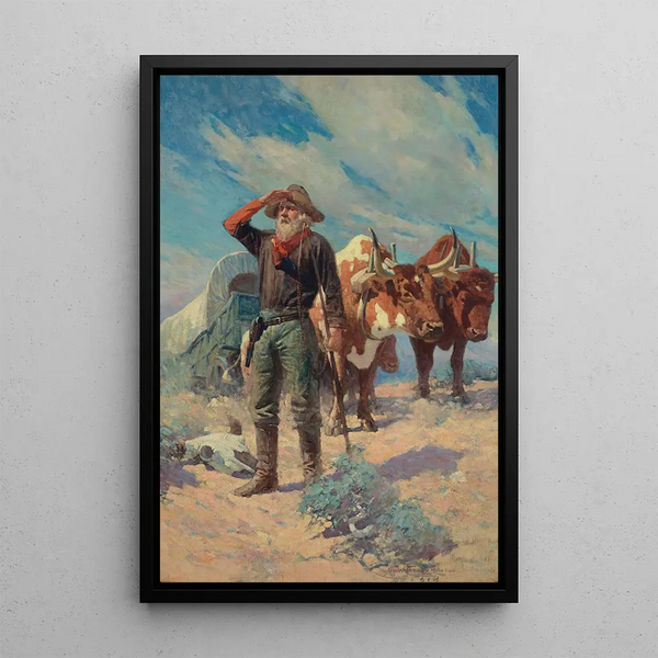 The Prospector - Frank Tenney Johnson — framed artwork on a wall