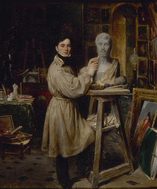 Jean-Pierre Dantan, 1800-1869, in his studio sculpting the bust of Lépaulle - François-Gabriel-Guillaume Lépaulle — artwork view