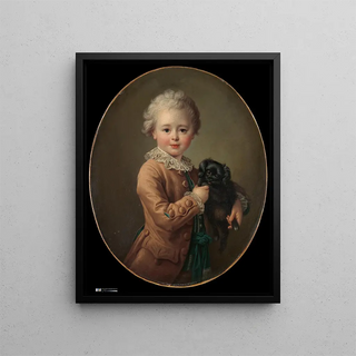 Boy with a Black Spaniel - François-Hubert Drouais — framed artwork on a wall
