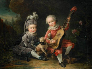 The portraits of M. de Bthune's children playing with a dog - François-Hubert Drouais — artwork view