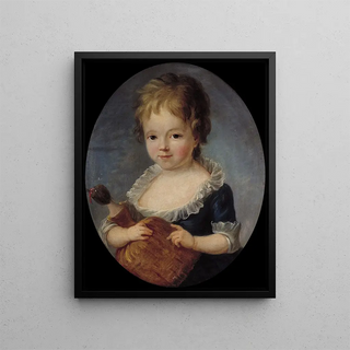 Portrait of a Little Girl Holding a Doll - François-Hubert Drouais — framed artwork on a wall