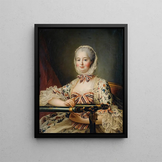 Portrait of Madam de Pompadour - François-Hubert Drouais — framed artwork on a wall