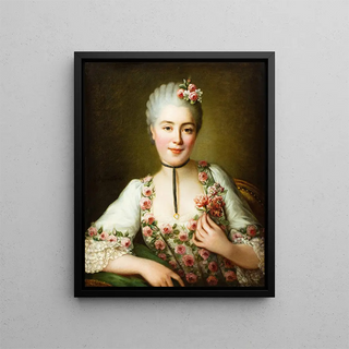 Portrait Painting of a Lady Known as Mademoiselle Doré - François-Hubert Drouais — framed artwork on a wall