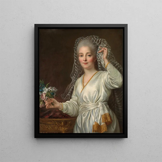 Portrait of a Young Woman as Vestal - François-Hubert Drouais — framed artwork on a wall
