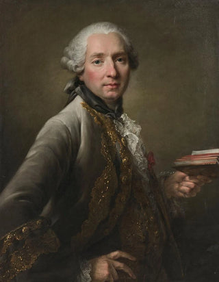 Portrait painting of Antoine Corbeau, Marquis de Vaulserre, wearing the Order of Saint Louis and holding a book - François-Hubert Drouais — artwork view