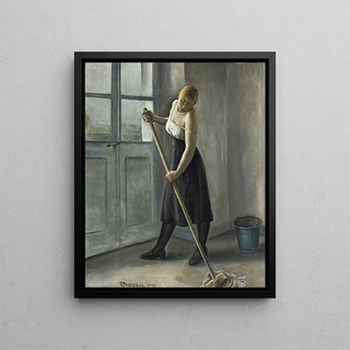 Girl at Work - François Barraud — framed artwork on a wall