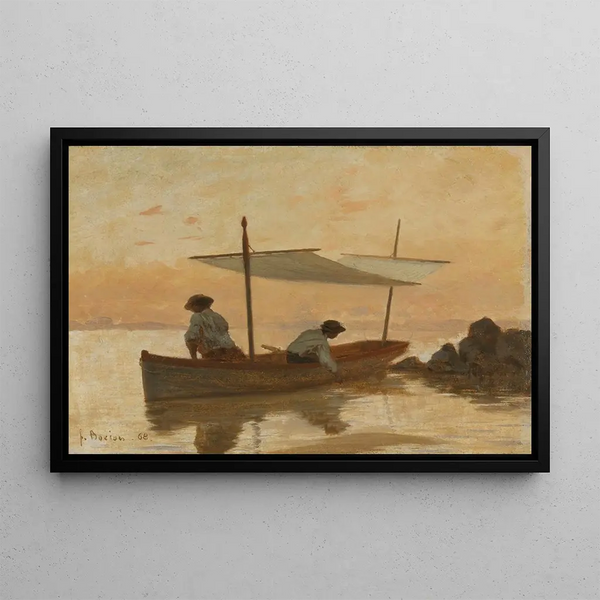 Boat by the artist anchored near Dorigny beach - François Bocion — framed artwork on a wall