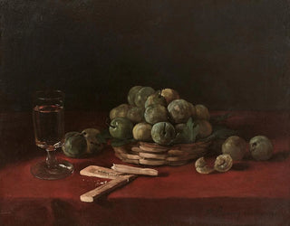 Composition au panier de reines-claudes, aux biscuits et au verre de vin - François Bonvin — artwork view