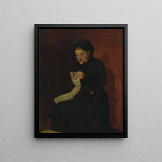 Woman Knitting - François Bonvin — framed artwork on a wall