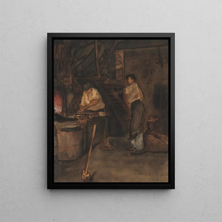 Study for The Blacksmith's Shop Souvenir of Le Trfort - François Bonvin — framed artwork on a wall