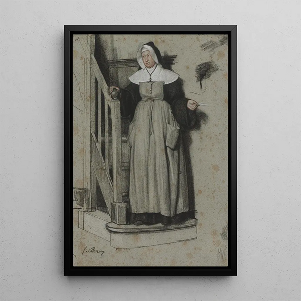 La lettre d'admission Intérieur d'un couvent - François Bonvin — framed artwork on a wall