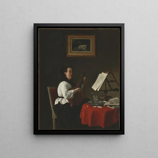 Young woman with mandolin Portrait of Louison Köhler - François Bonvin — framed artwork on a wall