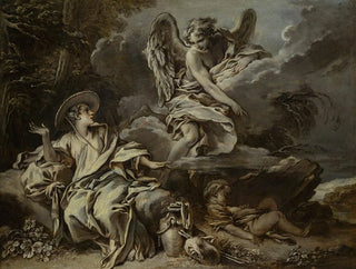 Hagar and Ishmael in the desert with the angel - François Boucher — artwork view