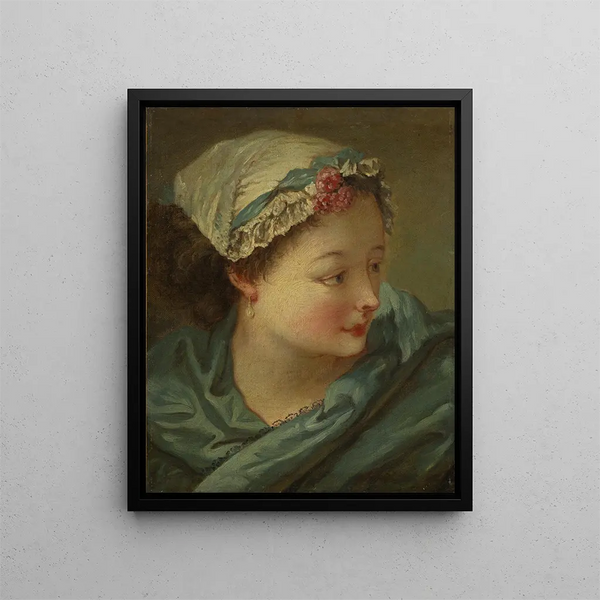 Head of a Young Woman - François Boucher — framed artwork on a wall