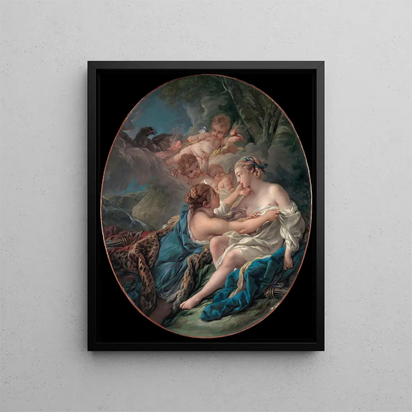 Jupiter under the traits of Diana and Callisto - François Boucher — framed artwork on a wall