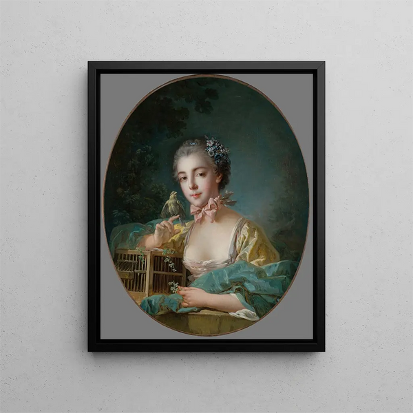 Portrait painting presumed of Marie-Émilie Baudouin, daughter of the painter - François Boucher — framed artwork on a wall