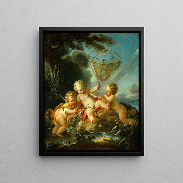 Putti en pêcheur - François Boucher — framed artwork on a wall