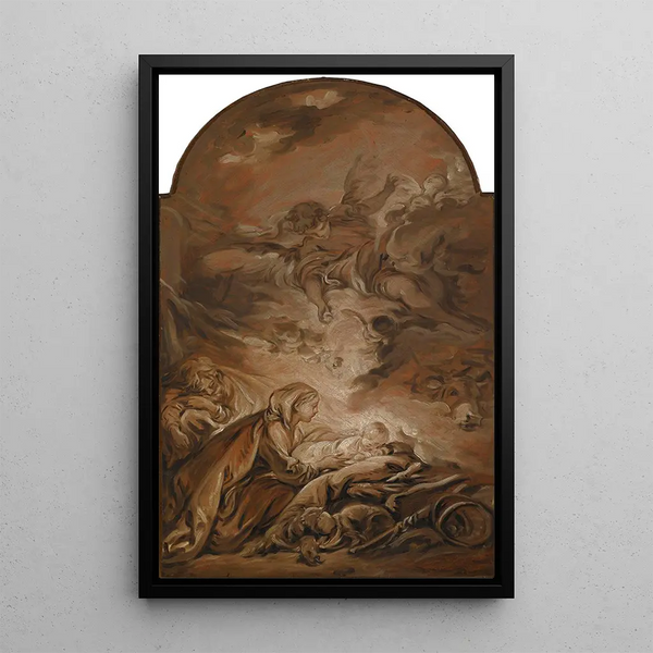 La Nativité avec un ange en vol - François Boucher — framed artwork on a wall