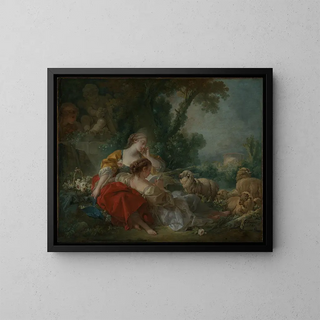Two Shepherdesses - François Boucher — framed artwork on a wall